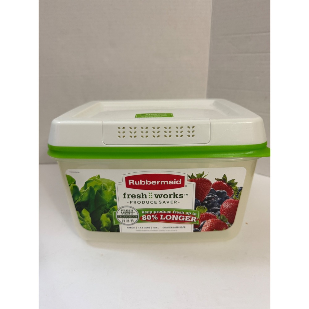 Rubbermaid FreshWorks Produce Saver Large 17.3 Cup Container Green White Lid 4.0
